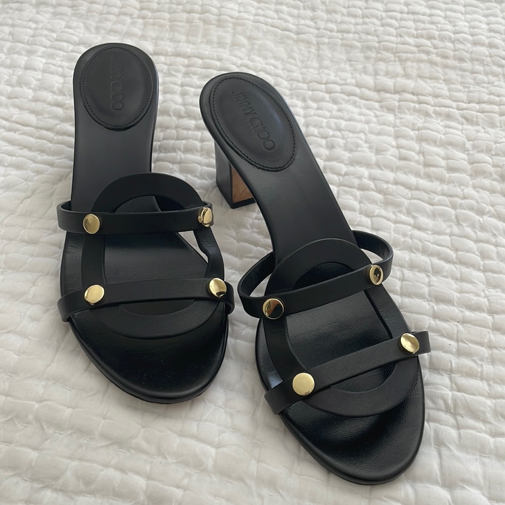 Jimmy Choo black and gold sandals